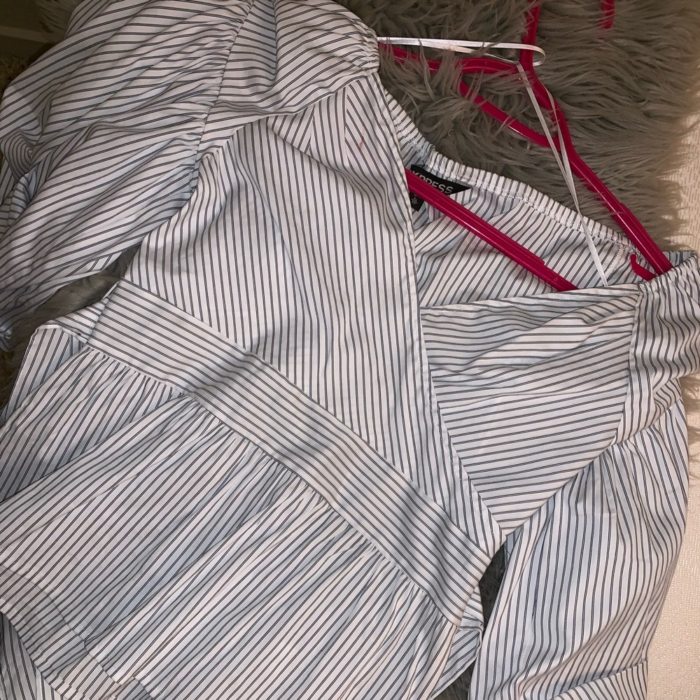 EXPRESS Black Striped Smocked Blouse